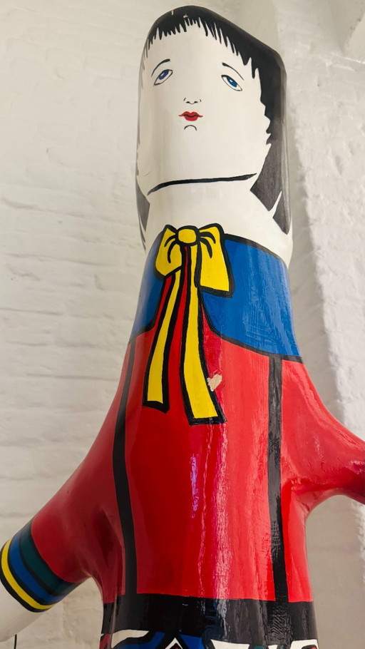 milkmaid - large polychrome wooden sculpture, signed majé