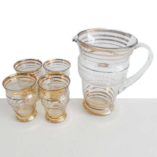 Antico set di decanter in vetro art deco oro Booms Glass 1930