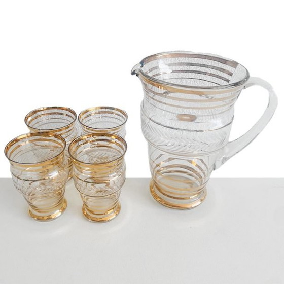 Image 1 of Antiguo juego de decantador de cristal art deco de oro Booms Glass 1930s