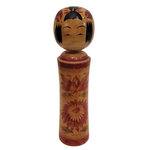 Poupée Kokeshi traditionnelle en bois polychrome, années 40 – Japon