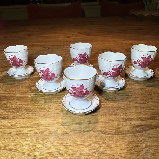 6x Coquetier Herend rose avec soucoupe fixe