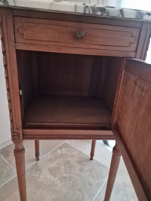 Antique French Louis XVI Bedside Cabinet with Marble Top – Circa 1900 Vintage