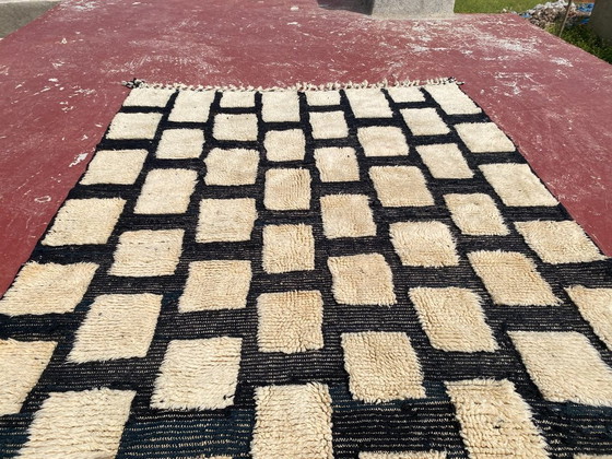 Image 1 of Beni Ourain tapijt 230x160 cm – Zwart-crème geruit Marokkaans wollen tapijt – Handgemaakt Berber tapijt