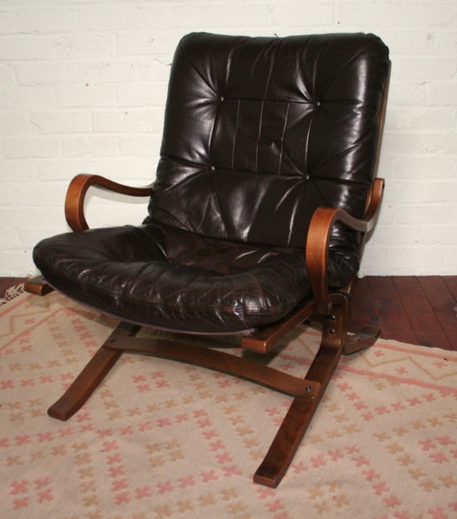 Midcentury Scandinavische fauteuil met lederen kussen