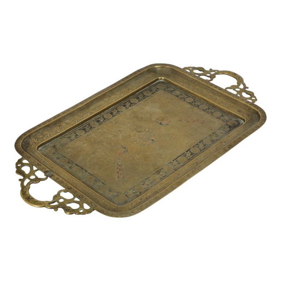 Image 1 of Vassoio orientale in ottone a forma di pavone