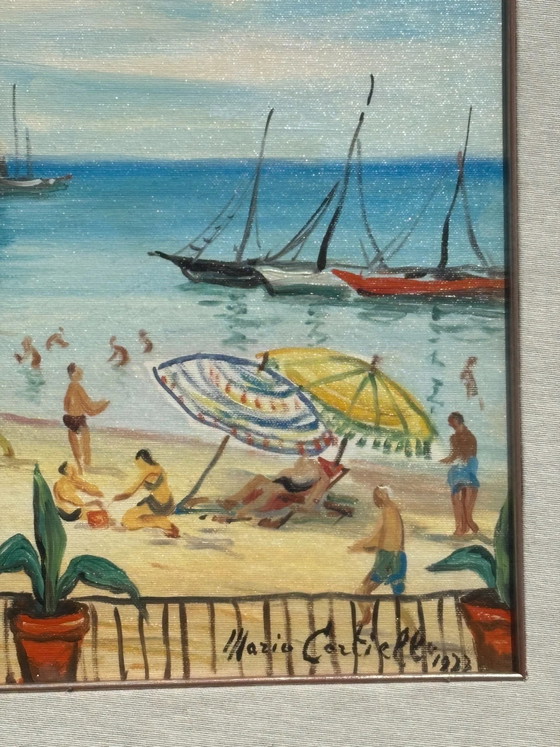 Oil Painting on Canvas 'At the Beach' by Mario Cortiello, 1960s – Paintings & Drawings (photo 4 of 12)