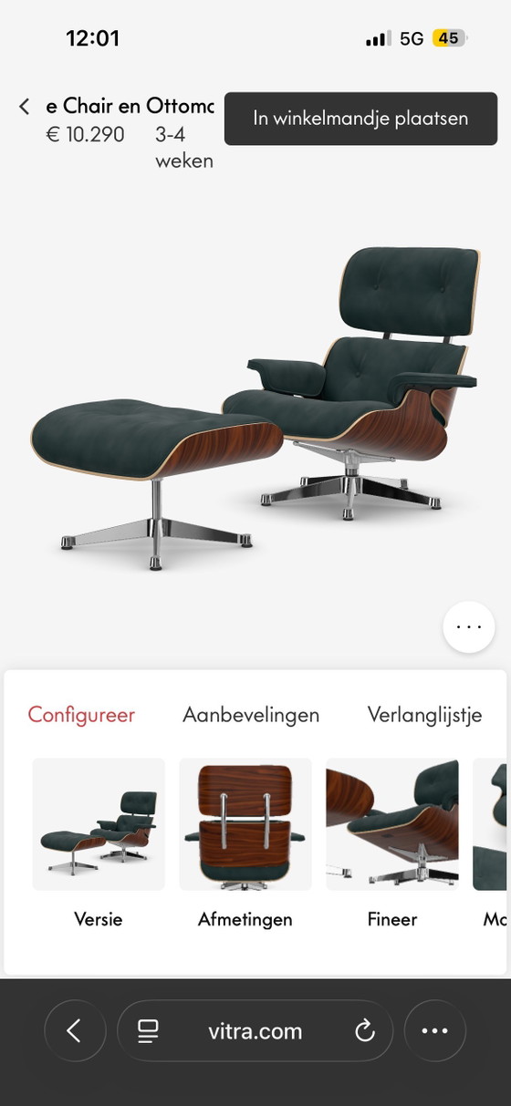Image 1 of Nuova poltrona lounge Vitra + poggiapiedi Santos in velluto color palissandro, tessuto verde pino Calma