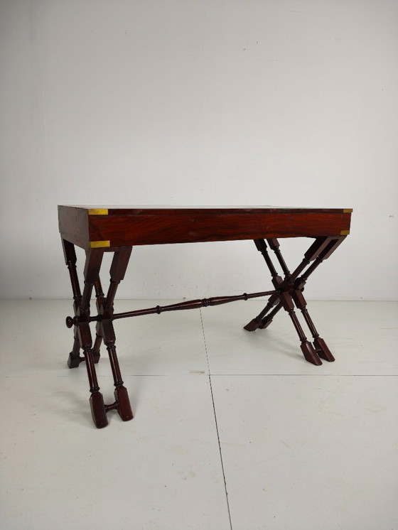 Image 1 of Vintage Anglo-Indian military writing desk – brass inlay