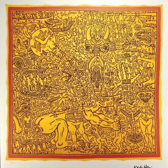 Image 1 of Lithografie van Keith Haring uit de jaren 1990, gelimiteerde oplage, genummerd met potlood.