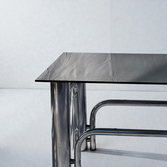 Image 1 of Tavolino da caffè italiano in stile moderno di metà secolo in vetro cromato e fumé