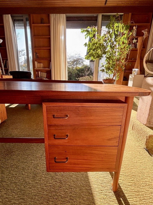 Arne Vodder - BO 85 - Bovirke - Mesa Boomerang de teca - mediados de siglo - Diseño danés - Escritorio