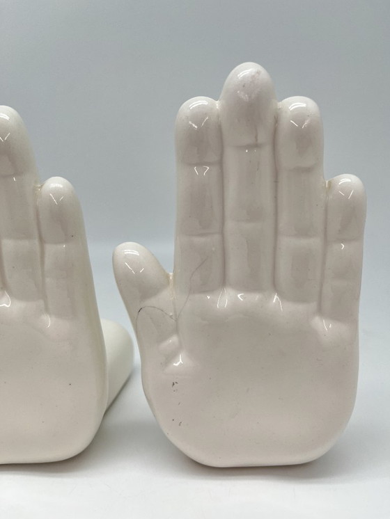 Image 1 of Vintage Ceramic Hand Bookends – Sculptural 1970s European Design (Set of 2)