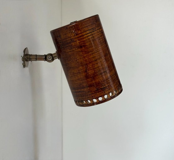 Image 1 of Vintage verstelbare wandlamp, messing en bruin keramiek, Frankrijk, 1980