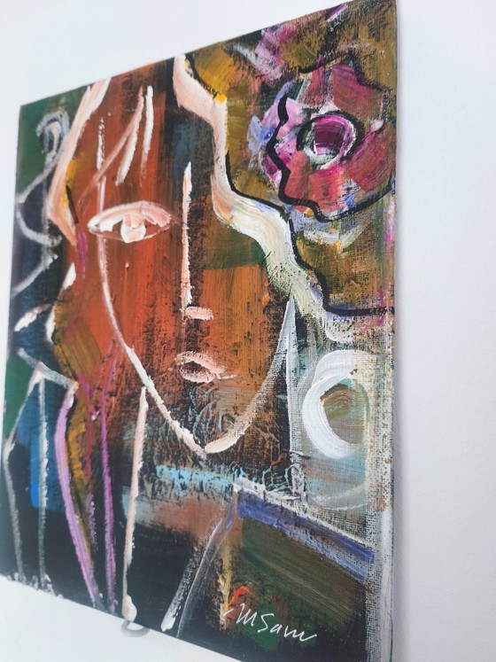 Image 1 of M Savu – Original Abstract Expressionist Portrait | Acrylic on Canvas Board | 30 × 24 cmo