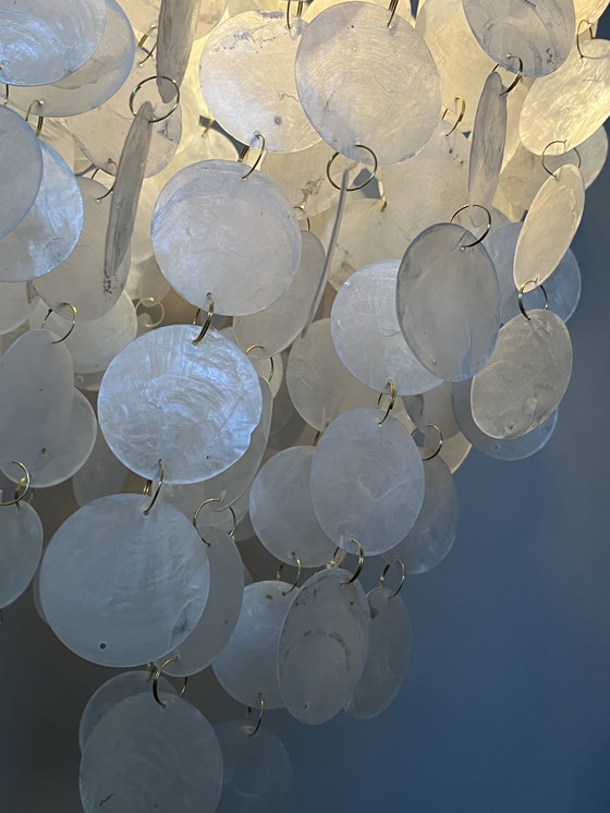 Image 1 of Set Of 2 Capiz Shell Pendant Lamps Pearl Shell Gold Details ! Luxury Execution