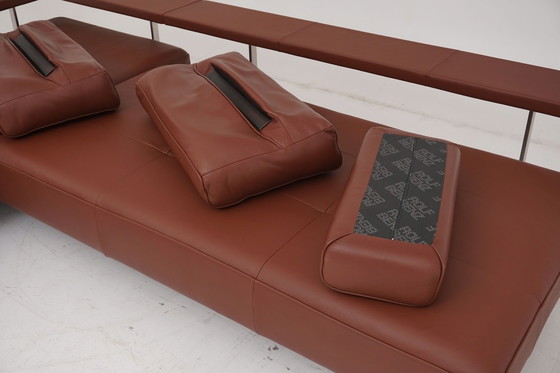 Image 1 of Canapé d'angle Rolf Benz Dono en cuir marron cognac avec canapé-lit gigogne