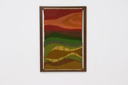 Gran tapiz danés abstracto de lana enmarcado, década de 1960