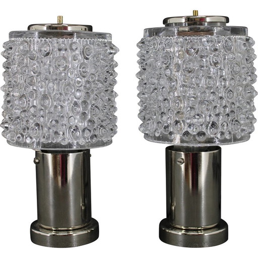 Pair of vintage glass table lamps by Kamenicky Senov, Czechoslovakia 1970