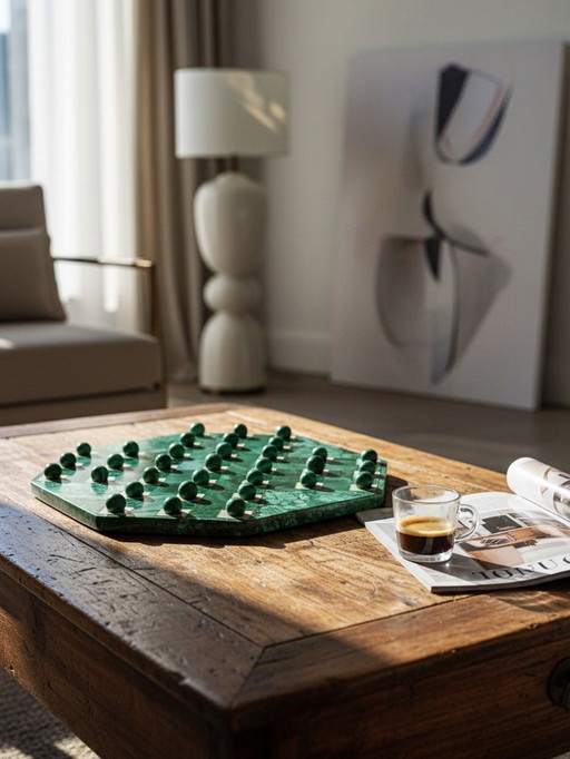 Solitaire octogonal en malachite et bakélite vintage années 50-60