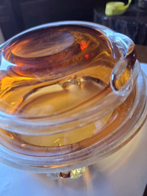 Mid-Century Modern Bohemian Amber "Sommerso" Art Glass Catchall — Flawless Condition – decoratieve objecten (photo 2 of 7)
