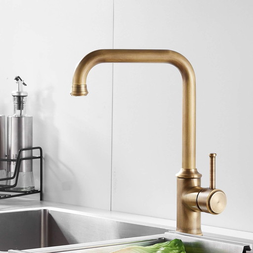Robinet de Cuisine, Laiton Antique, Mitigeur Cuisine avec Bec Orientable 360°