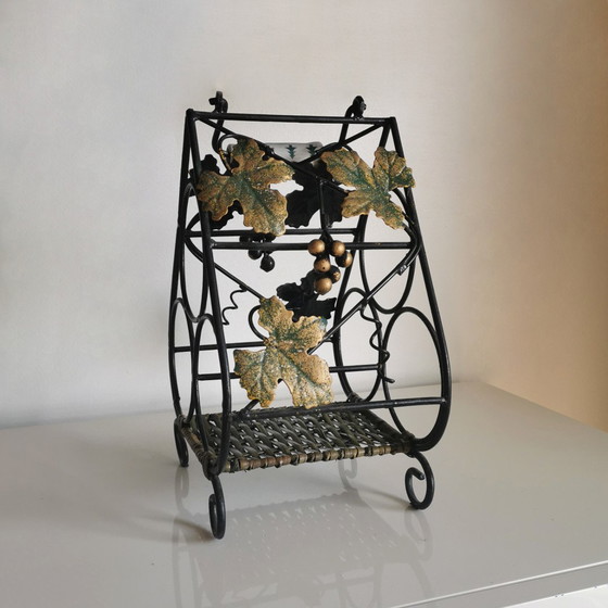 Image 1 of Wrought Iron Wine Rack with Vine Leaves