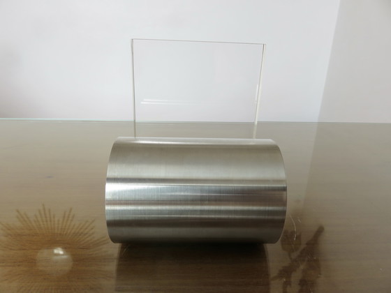 Image 1 of Serre Livre Déroulant Roche Bobois En Plexiglass Et Acier Inoxydable, 1970