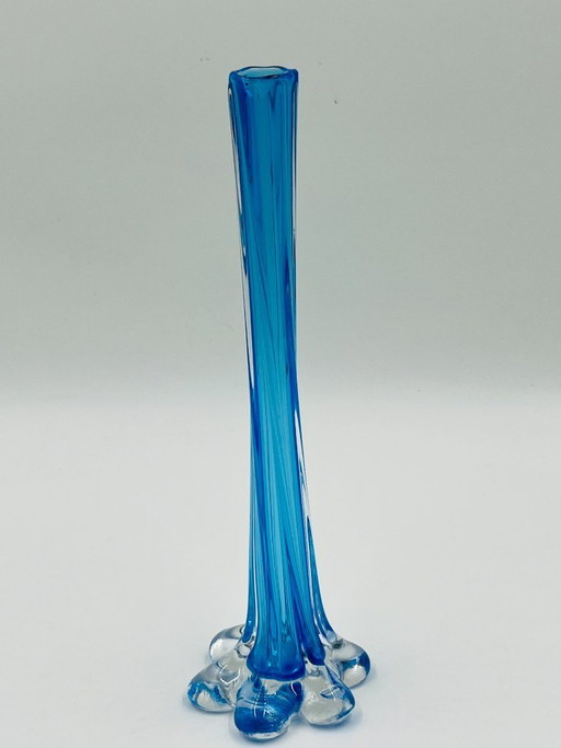 Vintage soliflore in blown blue glass, Murano style