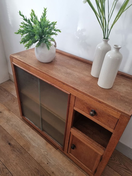 Image 1 of Vintage cupboard/sideboard with sliding doors, structured glass