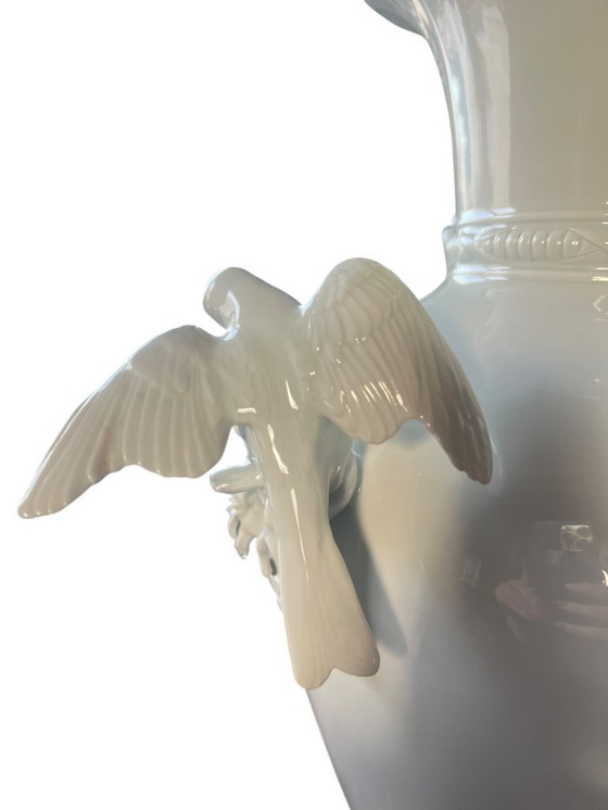 Image 1 of A.K. Kaiser porcelain vase with graceful handcrafted birds - courting blue tits - A masterpiece of porcelain art.