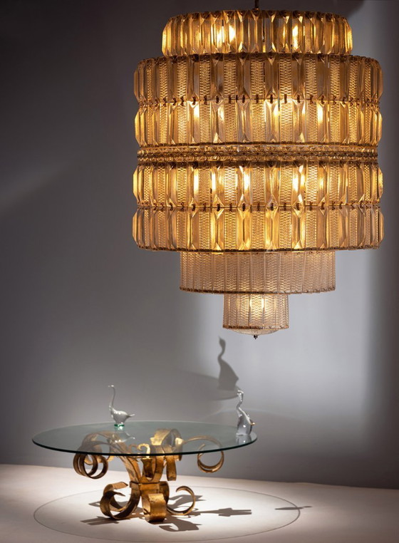 Image 1 of Lámpara de araña de cristal escalonada, década de 1960, Checoslovaquia