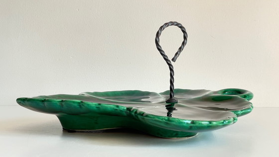 Image 1 of Vintage Enameled Ceramic Barbotine Dish