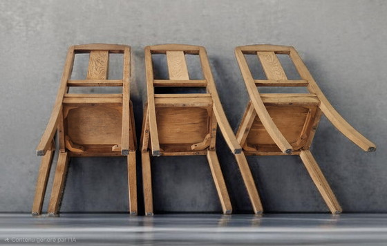 Image 1 of Set of 4 chairs - Solid oak - Art Deco style - 1940s