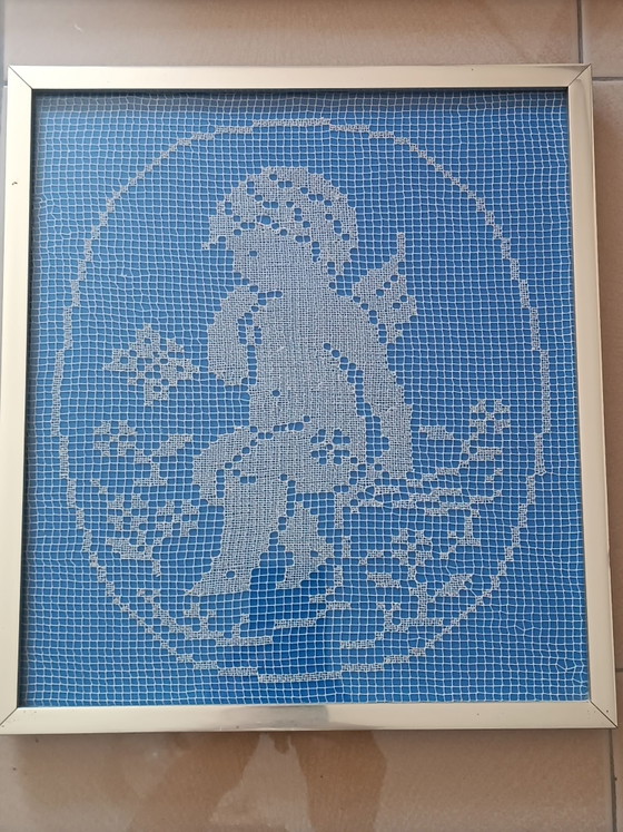Quadro artigianale lavorazione uncinetto, Arte, Vetro, Metallo, Blu (foto 3 di 9)