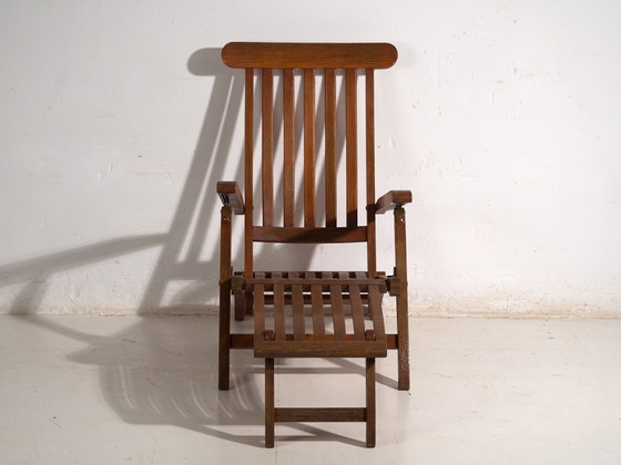Antique Oak Deck Chair (Steamer Chair), Europe, circa 1920, Chaise longue, Brass, Brown, Rustic (photo 10 of 15)