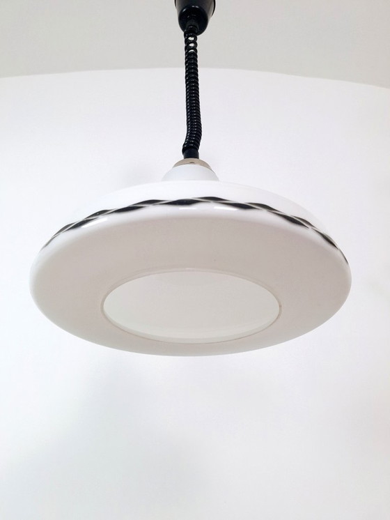 Image 1 of Mid-century White Opaline Glass Pendant Light / Vintage Ceiling Lamp / Retro Lightning / Home Decor / Yugoslavia / 1970s