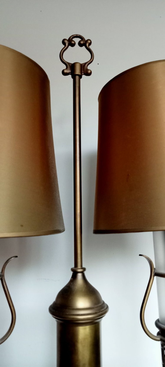 Image 1 of Empire Boulotte bankier notaris lamp retro antiek koper hout