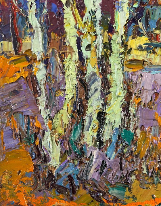 Image 1 of Originales Ölgemälde: Herbstwaldlandschaft – Junge Espen lauschen der Stille