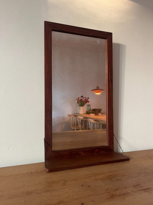 Specchio vintage danese in teak con mensola