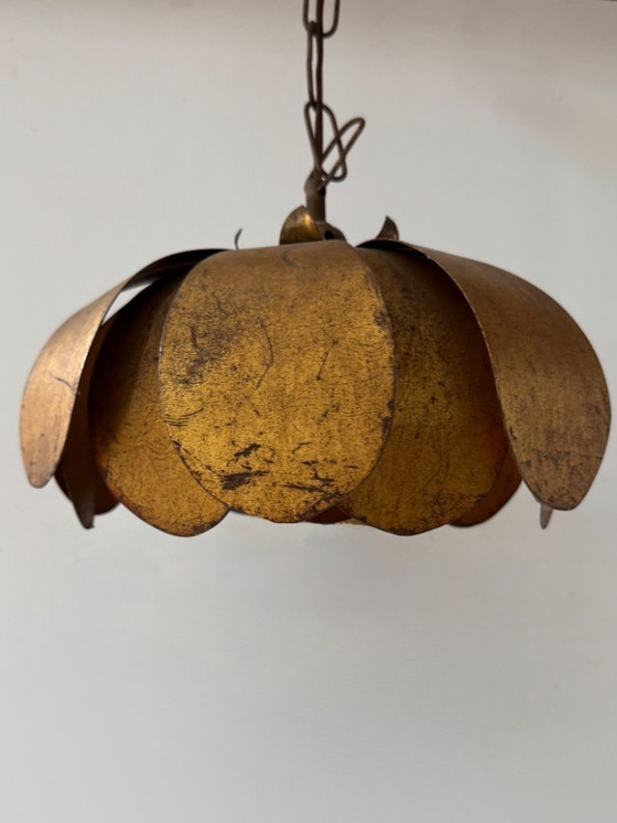 Image 1 of Vintage gold-tone metal pendant light, France, 1970