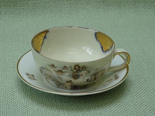 Limoges/Bavaria Tasse à café/Saucière - peint à la main en or