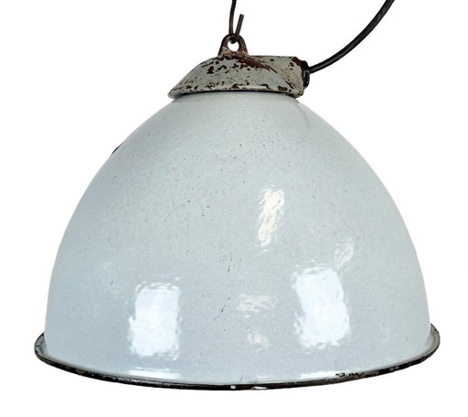 Industrielle Fabriklampe aus grauem Emaille mit gusseisernem Aufsatz von Zaos, 1960er Jahre