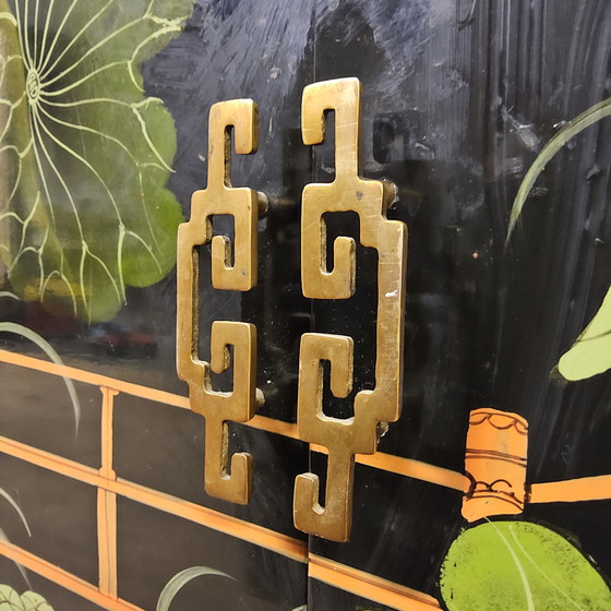 Image 1 of Vintage Chinese Pagoda kast tradioneel tafereel (bohemian / oosterse kast) tv kast