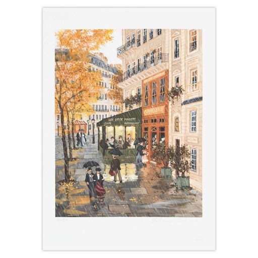 Fabienne DELACROIX Paris - Aguacero en Saint Germain des Prés Pigme de archivo firmado