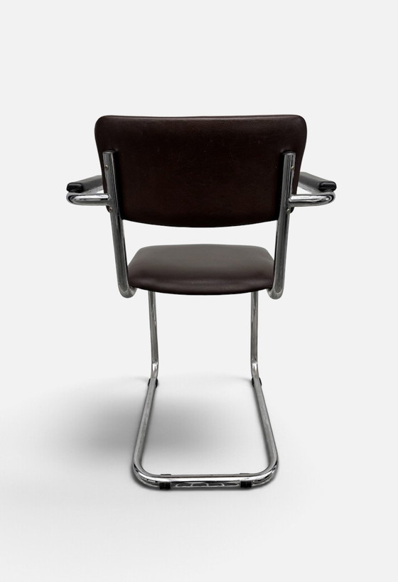 1970s brown leather Tubax tubular frame chair, Armchairs, Metal, Chrome, Black (photo 4 of 6)