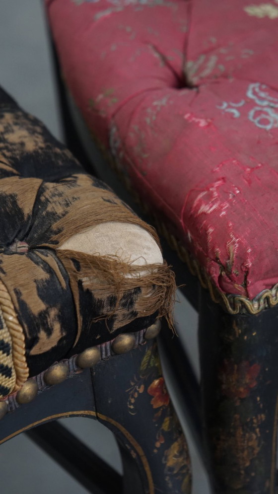 Image 1 of 4 x Antiek Frans Napoleon 3 stoeltje ingelegd met parelmoer