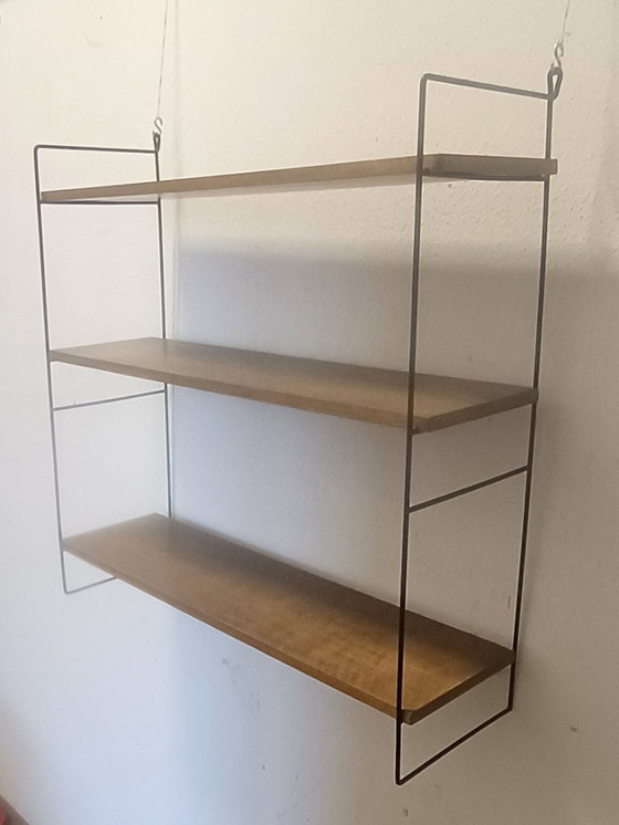 Wandregal aus den 1950er Jahren mit drei Ablagen – Metal, Wood (photo 3 of 8)