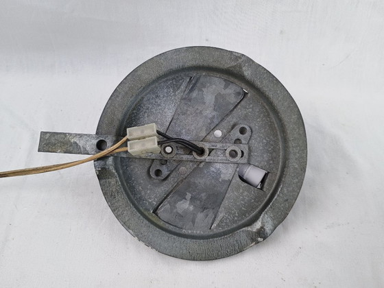 Image 1 of Vintage Glashütte Limburg 1960s Pressed Glass Ceiling Light - Textured Clear Glass Flush Mount Wall Sconce German Mid-Century
