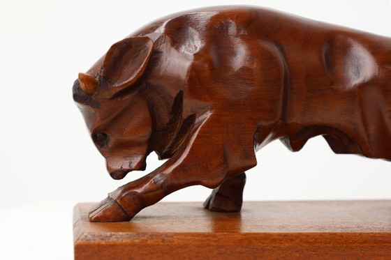 Image 1 of Coppia di fermalibri Art Déco in quercia a forma di toro, Francia, anni '30