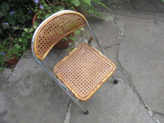 Image 1 of Child's chair chrome bamboo/rattan vintage modernist 70's